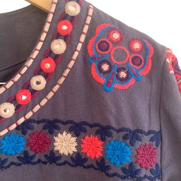 Indigo Moon Womens Sz L Hand Embordered Grey, Beige, Pink, Blue Jacket - Picture 7 of 11